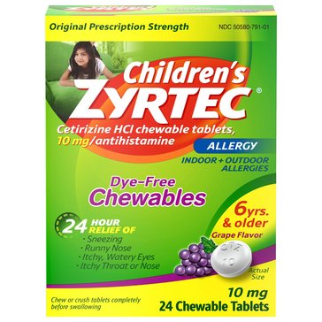 Zyrtec Childrens Grape Dye Free 10mg Chewable Tablet