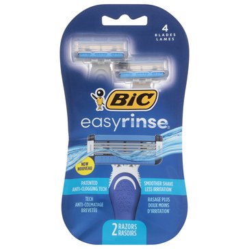 Bic EasyRinse Mens Quad Blade Disposable Razor, 2-Pack