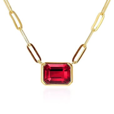 Created Ruby Octagon Bezel Paperclip Chain Necklace