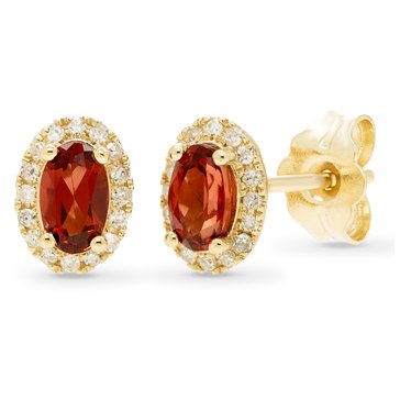 Garnet Oval Stud Earrings with Diamond Accents