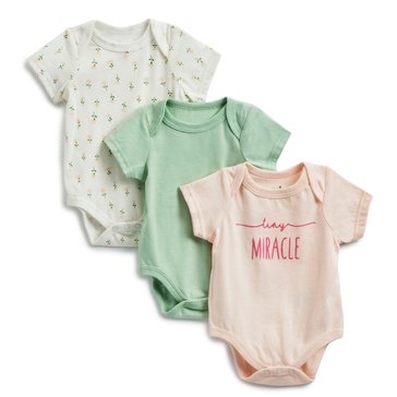 Wanderling Baby Girls Tiny Miracle 3 Pack Short Sleeve Onesie Set