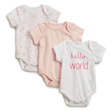 Wanderling Baby Girls Hello World 3 Pack Short Sleeve Onesie Set