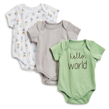 Wanderling Baby Boys Hello World 3 Pack Short Sleeve Onesie Set