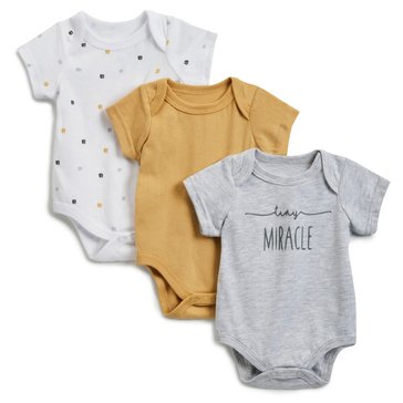 Wanderling Baby Boys Tiny Miracle 3 Pack Short Sleeve Onesie Set