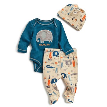 Wanderling Baby Boys Elephant 3-Piece Layette Set with Hat