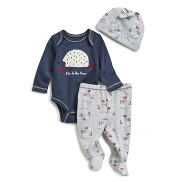 Wanderling Baby Boys Hedgehog 3-Piece Layette Set with Hat