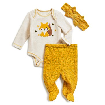 Wanderling Baby Girls Fox 3-Piece Layette Set with Bow