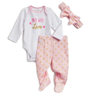 Wanderling Baby Girls 3-Piece Layette Set with Bow