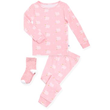 Sleep On It Baby Girls 2-Piece Long Sleeve Tight Fit Sleep Set with Socks