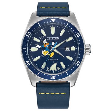 Citizen Men's Eco-Drive Disney Donald Duck Leather Strap Watch