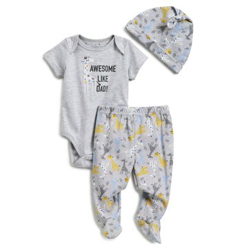 Wanderling Baby Boys 3-Piece Layette Set with Hat