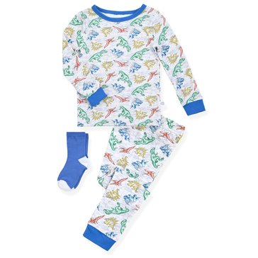 Sleep On It Baby Boys Dino 2-Piece Long Sleeve Tight Fit Sleep Set with Socks