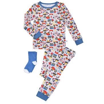 Sleep On It Baby Boys Construction 2-Piece Long Sleeve Tight Fit Sleep Set with Socks