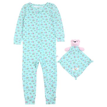 Sleep On It Baby Girls Floral Zip Front Coverall with Blanket Buddy