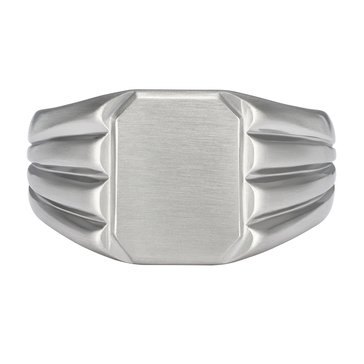 Fossil Men's All Stacked Up Stainless Steel Grooved Signet Ring