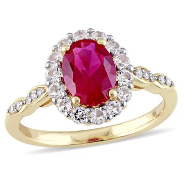 Sofia B Oval Created Ruby, White Topaz and Diamond Accent Cocktail Ring