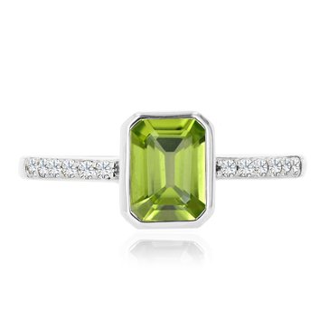 Peridot Octagon Bezel and White Topaz Ring