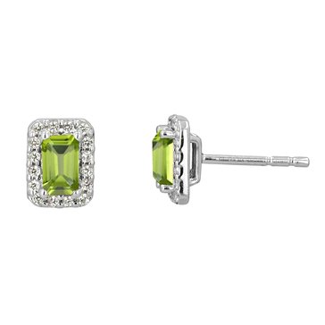 Peridot Octagon Cut with White Topaz Stud Earrings