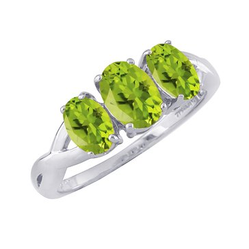 Peridot Oval Cut Three Stone Ring