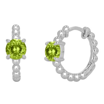 Peridot Round Cut Beaded Hoop Earrings