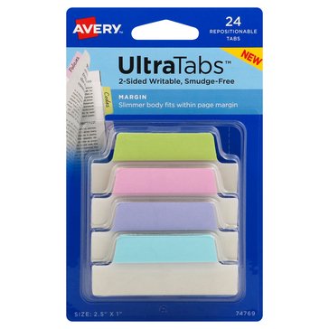 Avery Ultra Reposition Pastel Tabs, 24-Pack