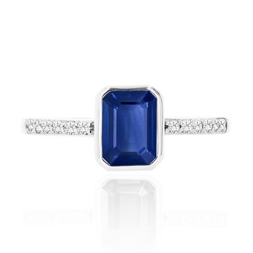 Created Sapphire Octagon Bezel and White Topaz Ring