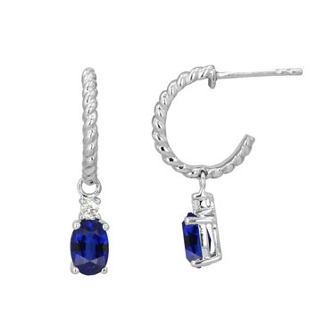 Created Sapphire Oval Cut Twist Detail Huggie Drop Earrings