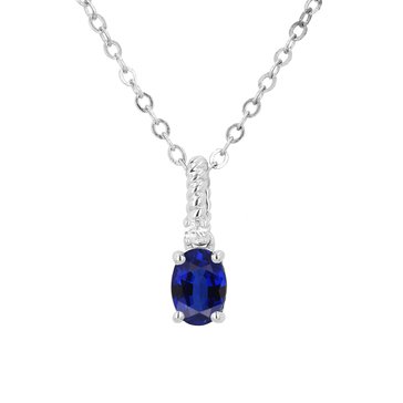 Created Sapphire Oval Cut Twist Detail Pendant