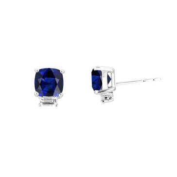 Created Sapphire Antique Cut with Baguette Cut White Topaz Stud Earrings