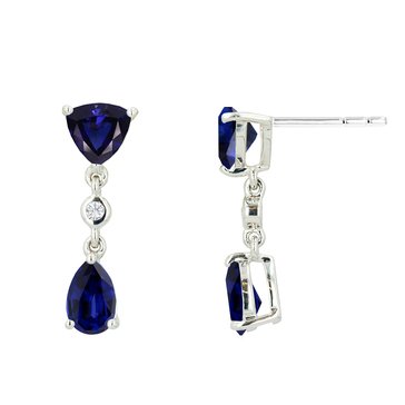 Created Sapphire Drop with White Topaz Accents Earrings