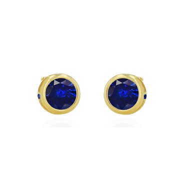 Created Sapphire Round Bezel Stud Earrings