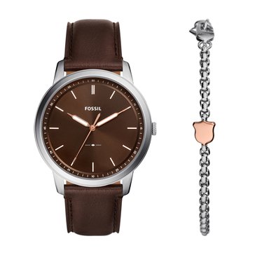 Fossil Men's Minimalist Leather Watch Set