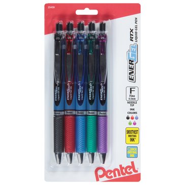 Pentel EnerGel RTX Retractable Needle Tip, Fine Line Liquid Gel Pen, 5-Pack