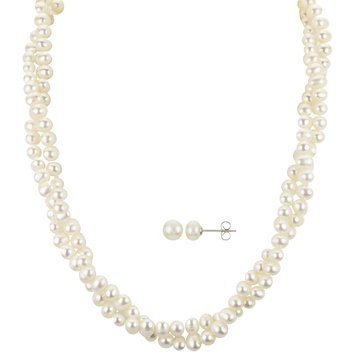 Imperial Freshwater Cultured Pearl Twist Necklace and Button Stud Set