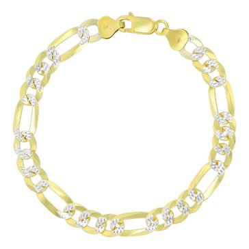 Two-Tone Figaro Diamond Cut Chain Bracelet, 7.5mm