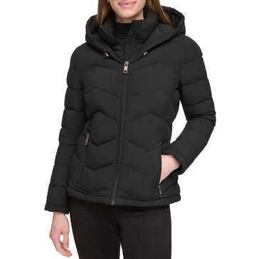 Calvin Klein Women's Matte Stretch Short Puffer Multi Quilt With Hood Jacket