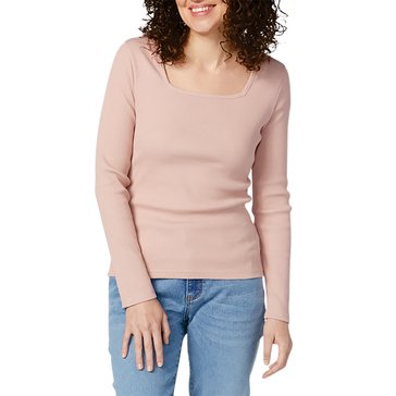 Yarn & Sea Women's Long Sleeve Rib Square Neck Top