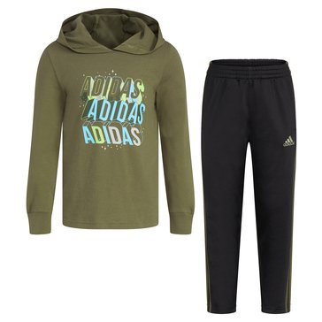 Adidas Little Boys Graphic Hooded Tee And Pant Sets