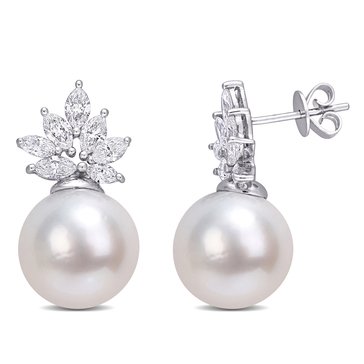 Sofia B. Cultured South Sea Pearl & 1 1/2 cttw Diamond Cluster Earrings