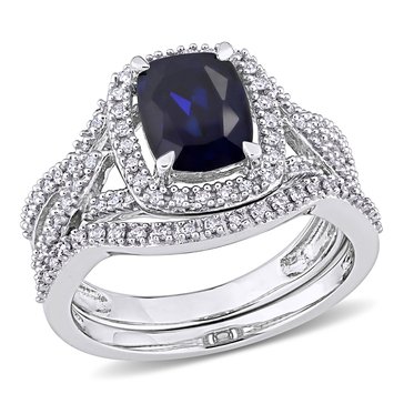 Sofia B. 1/4 cttw Diamond and 2 1/5 cttw Created Blue Sapphire Set
