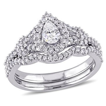 Sofia B. 3/4 cttw Pear Round Shape Diamond Halo Bridal Set
