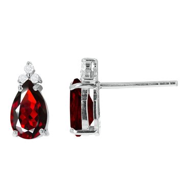 Garnet Pear Cut Drop Earrings with White Topaz Accents