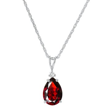 Garnet Pear Cut Drop Pendant with White Topaz Accents