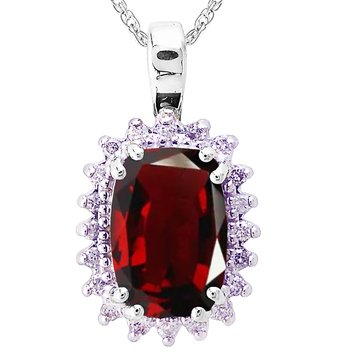 Garnet Antique Cut Drop Pendant with White Topaz Halo