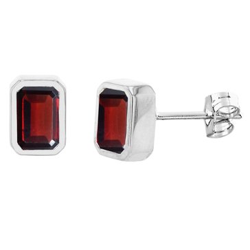 Garnet Octagon Bezel Stud Earrings