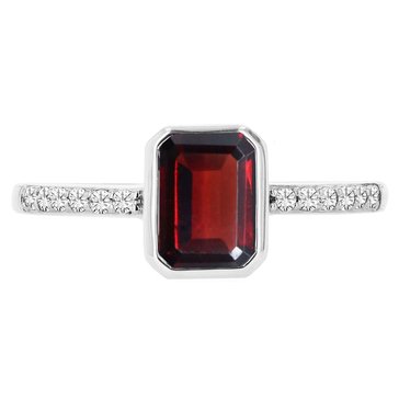 Garnet Octagon Bezel Ring with White Topaz Accents