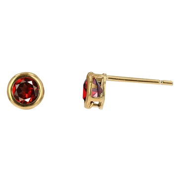 Garnet Round Cut Bezel Stud Earrings