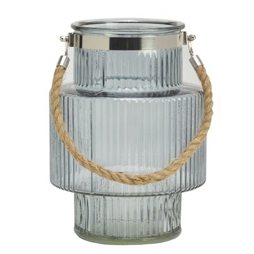 Lifetime Brands Ribbed Glass Candle Holder with Rope Handle