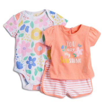 Wanderling Baby Girls You Are My Sunshine 3-Piece Bodysuit And Shorts Set
