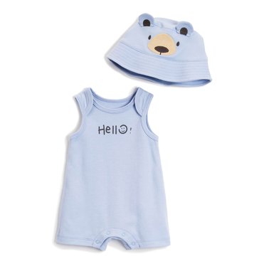 Wanderling Baby Boys Bear Sunhat Romper Set